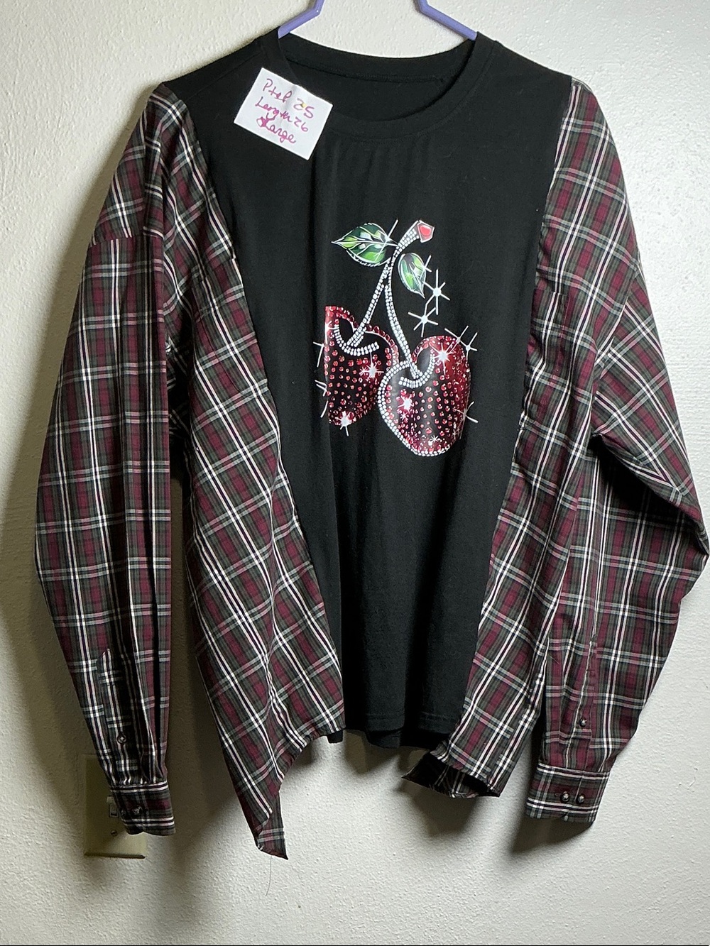 Upcycled Cherry Flannel Shirt | Handmade One-of-a-Kind Free Shipping